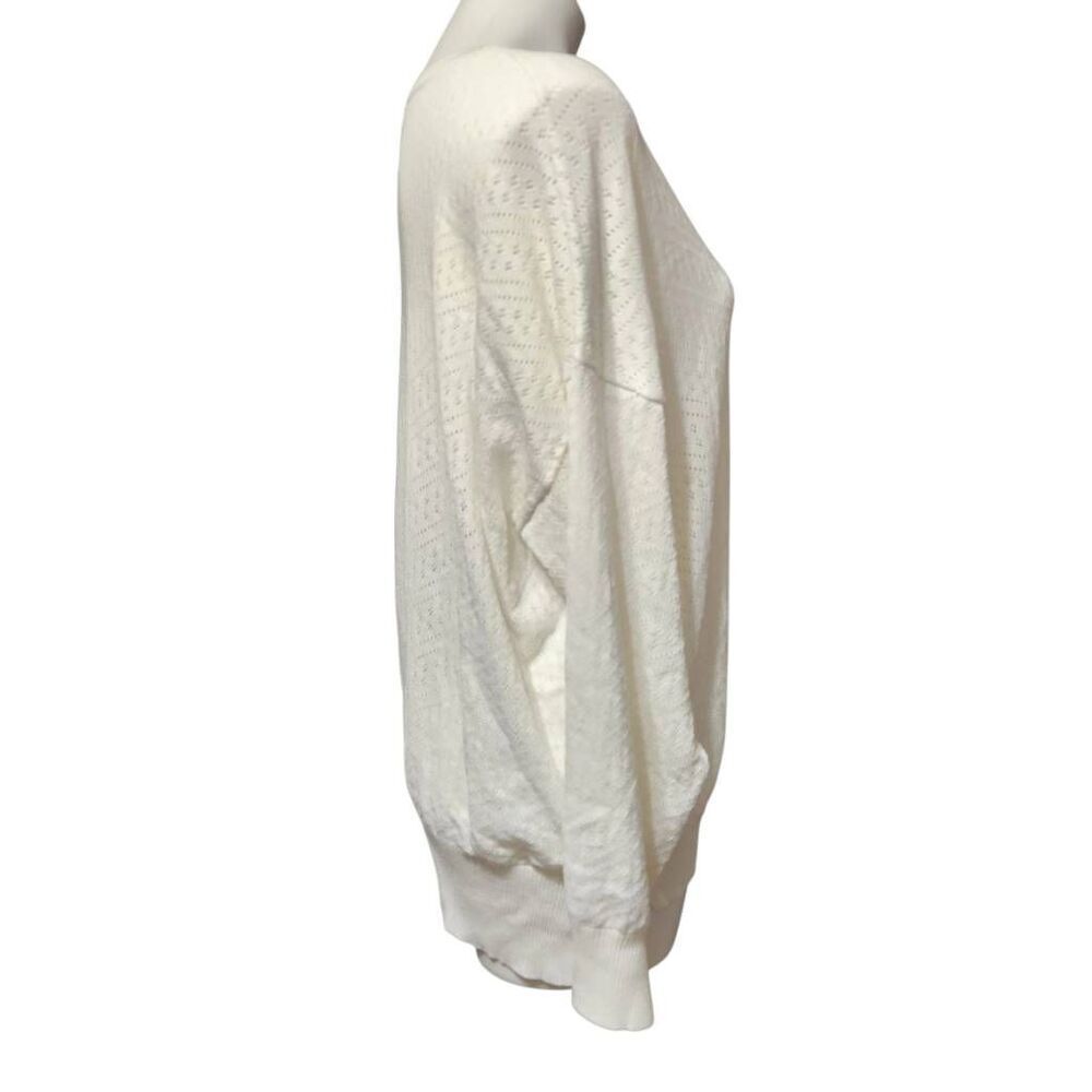 89th &‎ Madison sweater white eyelet perforated lightweight v neck 1X - Picture 5 of 8